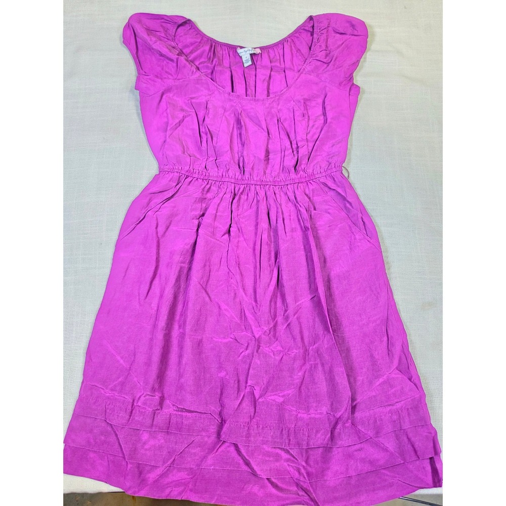 American Eagle Magenta Silk CottonBlend Cap Sleeve Blouson Pkt Dress Purple Sz 4